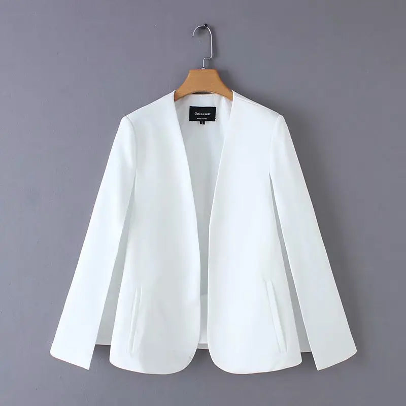 2019 Women elegant black white color v neck split casual cloak coat office lady wear outwear suit jacket open stitch tops CT237