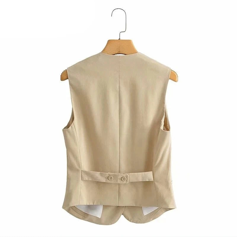 Zevity 2021 Women Fashion Single Breasted Sleeveless Slim Vest Jacket Ladies Business Casual WaistCoat Chic Poplular Tops CT707