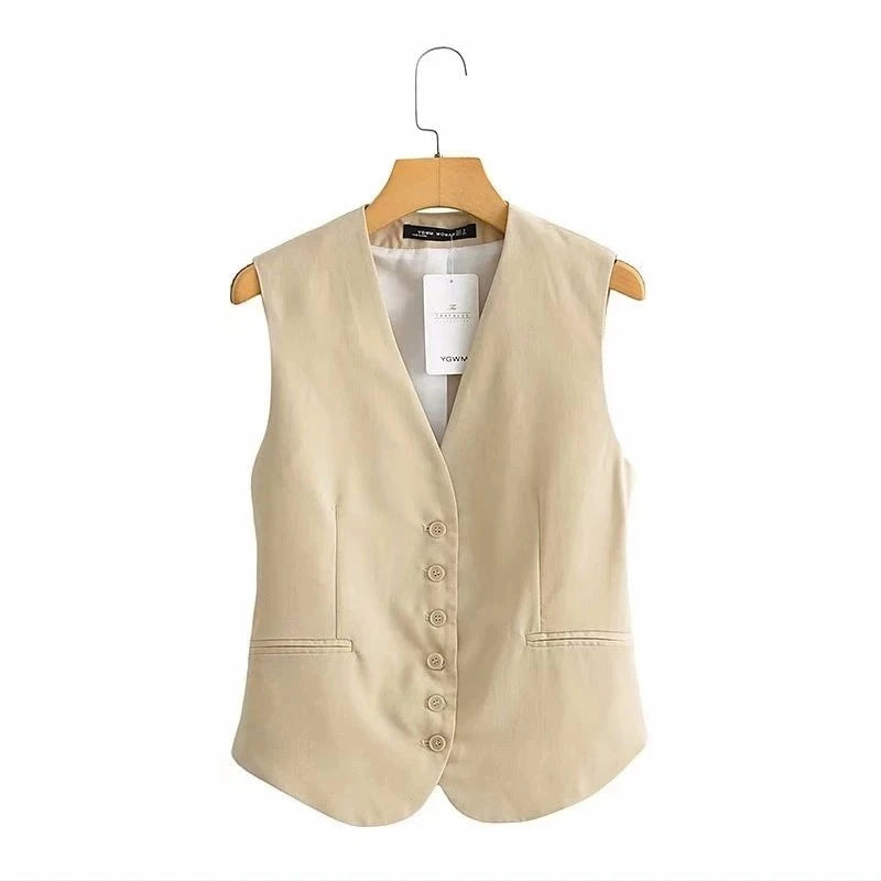 Zevity 2021 Women Fashion Single Breasted Sleeveless Slim Vest Jacket Ladies Business Casual WaistCoat Chic Poplular Tops CT707