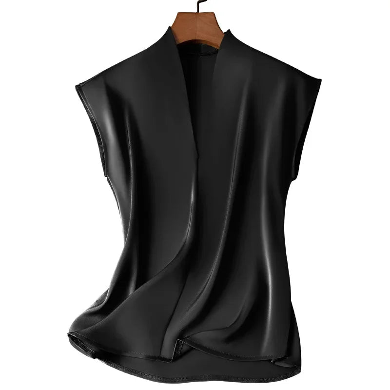 Acetate Satin Women Shirt Sleeveless New Temperament V-neck Silk Shirt Acetate Silk Top Sleeveless T-shirt Japan Acetate Fiber